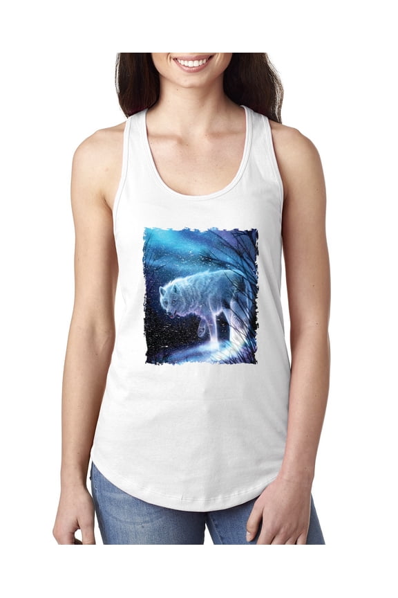 Winter Dire Snow Wolf Fashion Ladies Racerback Tank Top, White, Small