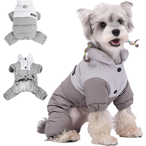 Winter Dog Clothes, Windproof Stand Collar & Four-Legged Coverage, Snap Closure, Graphene Lining for Locking Warmth, Water-Resistant Coat with D-Ring for Harness, No Hat Outerwear