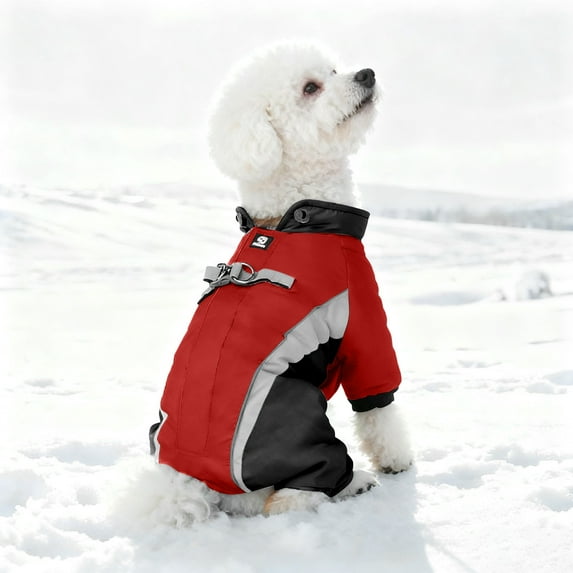 Winter Dog Coat Waterproof Windproof Warm Reflective Cold Weather Coat with Built in D Ring Reflective Strips 4 Legs Jumpsuit for Small Medium Large Dogs, 38CM