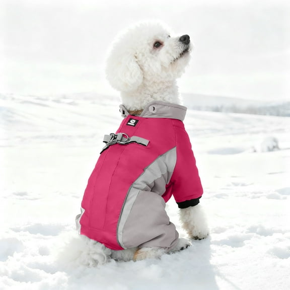 Winter Dog Coat Waterproof Windproof Warm Reflective Cold Weather Coat with Built in D Ring Reflective Strips 4 Legs Jumpsuit for Small Medium Large Dogs, 43CM
