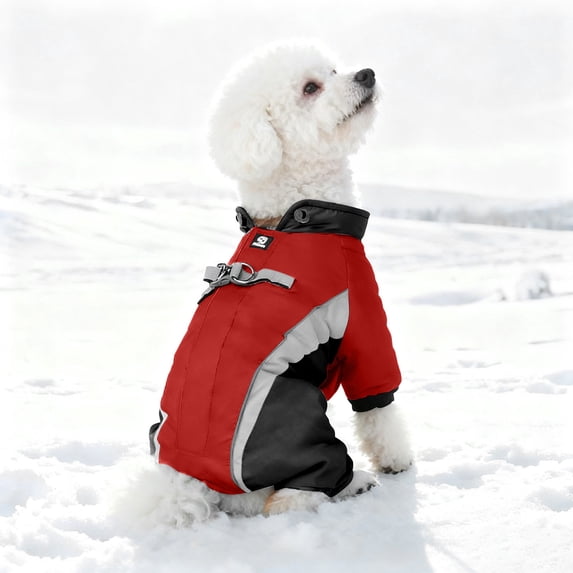 Winter Dog Coat Waterproof Windproof Warm Reflective Cold Weather Coat with Built in D Ring Reflective Strips 4 Legs Jumpsuit for Small Medium Large Dogs, 47CM
