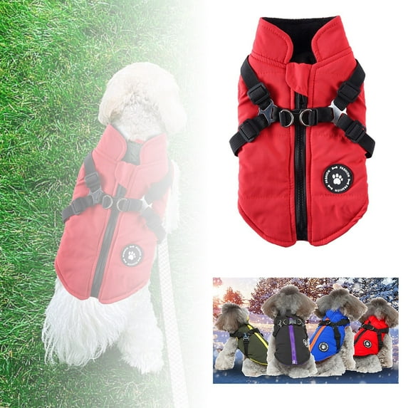 Winter Dog Coat with Harness Built-in Waterproof Jacket for Small Medium Large Dogs, Reflective Cold Weather Coat with Zipper and Warm Lining