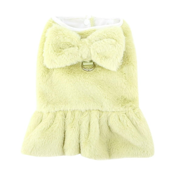 Winter Dog Dresses Warm Sweater For Small Female Puppies With Leash Ring Cute Bow Knot Fuzzy Cold Weather Pet Clothes