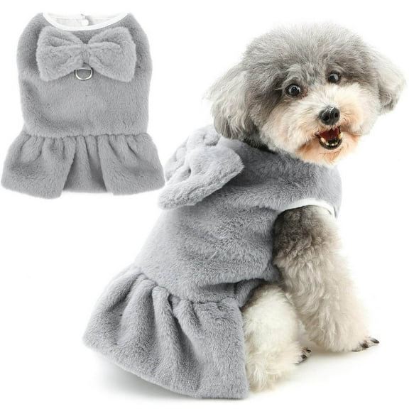 Winter Dog Dresses for Small Dogs - Adorable Sweater Dresses with Leash Ring for Cold Weather - Cute Bow for Puppies