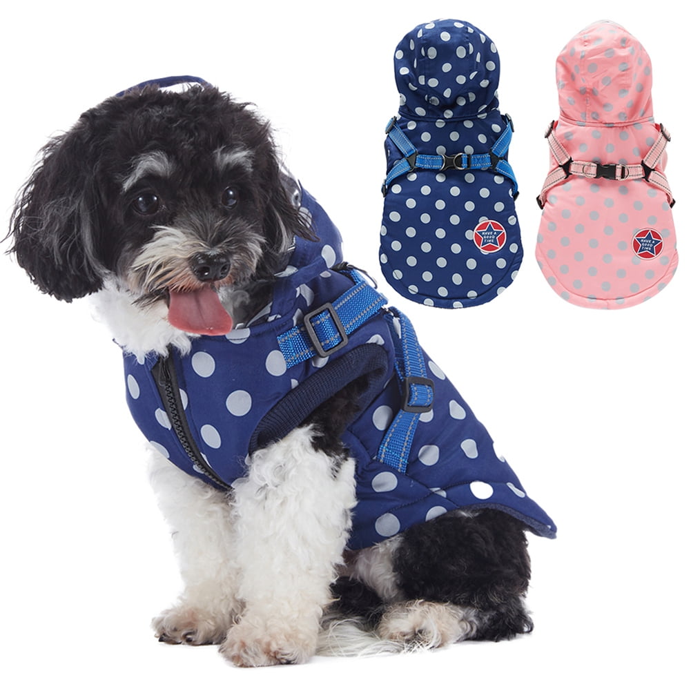 Winter Dog Raincoat Jacket with Harness Waterproof Windproof Hooded