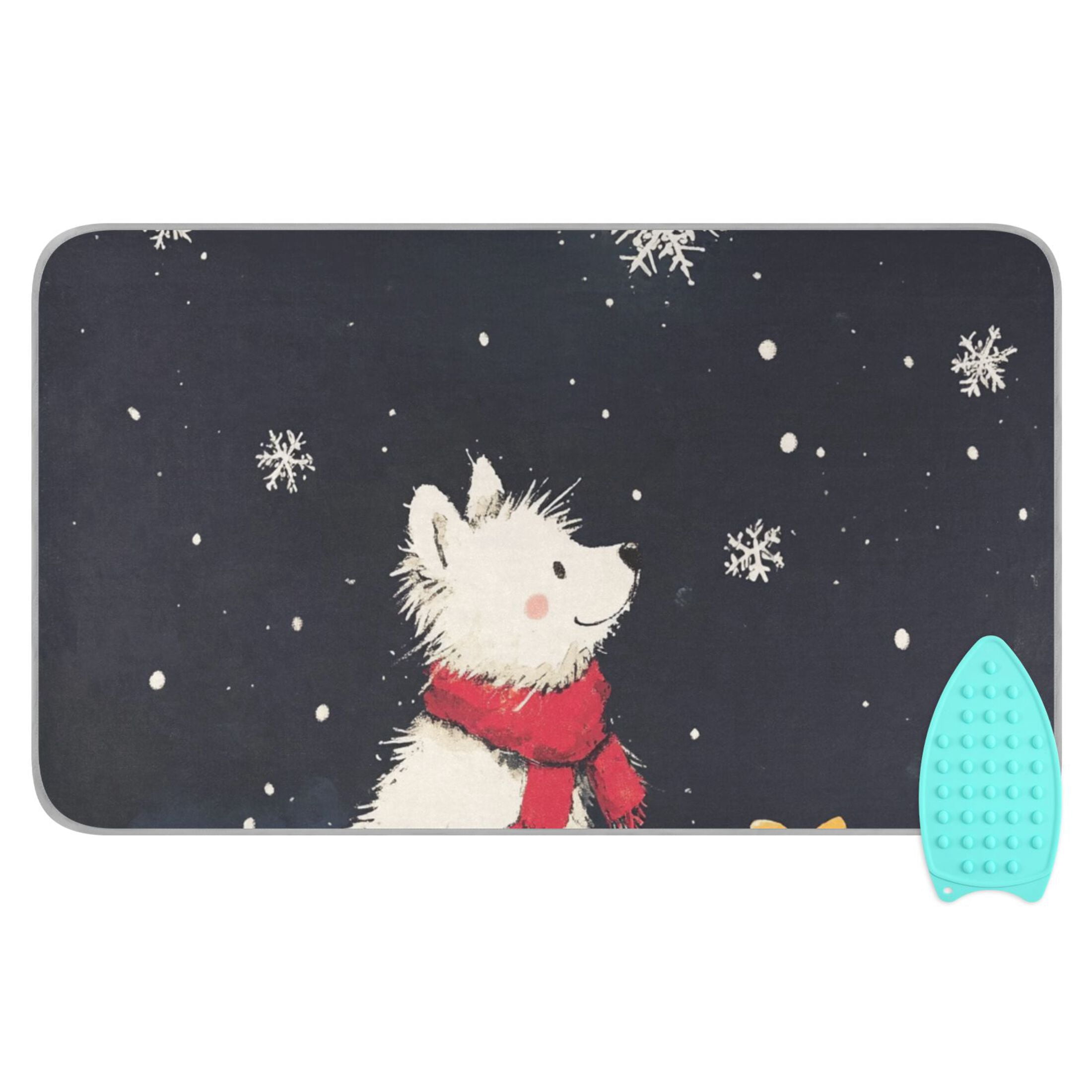Winter Dog Snowflake Ironing Mat Blanket for Table Top Travel Portable Ironing Board Pad 47.2x27.6 Inch