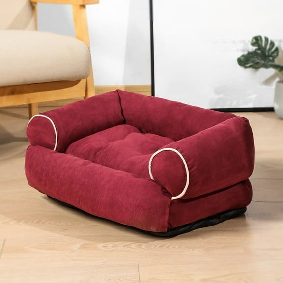 Winter Dog Sofa Beds, Washable Soft Comfortable Rectangle Couch Bed for Small to Medium Pets 18.11x14.96x8.26 Inch Red