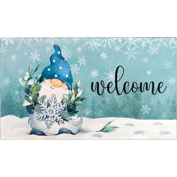 Winter Door Mat Outdoor Front for Door,Gnome Snowflakes Snow Welcome Doormat,Christmas Xmas Holiday Floor Rug for Porch Entrance Farmhouse Decor 30" x 17"
