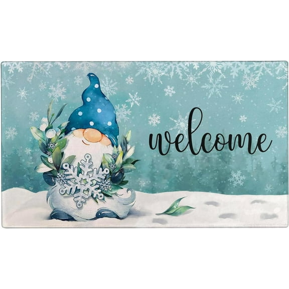 Winter Door Mat Outdoor,Gnome Snowflakes Snow Winter Doormat,Christmas Xmas Holiday Welcome Floor Mat Rug for Porch Entrance Farmhouse Decor,30" x 17"