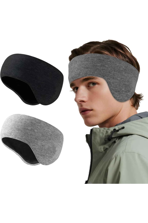 Winter Double-Layer Ear Warmer Headband Knit Fuzzy Lined Ear Muffs for Men Women Ski Running Hiking