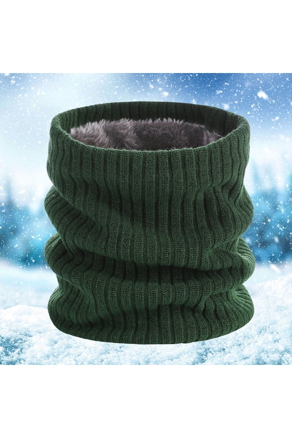 Winter Double Layer Velvet Knitted Scarf Solid Yarn Warm Neck Cover, Green