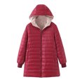 thumbnail image 1 of Winter Down Coat Thickened Padded Plush Hood Mid Length Full Zipper Windproof Long Sleeves Pockets Warm Daily Wear Outwear Cotton Jacket, 1 of 8
