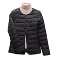 thumbnail image 1 of Winter Down Coat Thickened Padded Round Neck Pockets Button Down Windproof Long Sleeves Heat Retention Warm Daily Cold Weather Outwear Cotton Jacket, 1 of 8