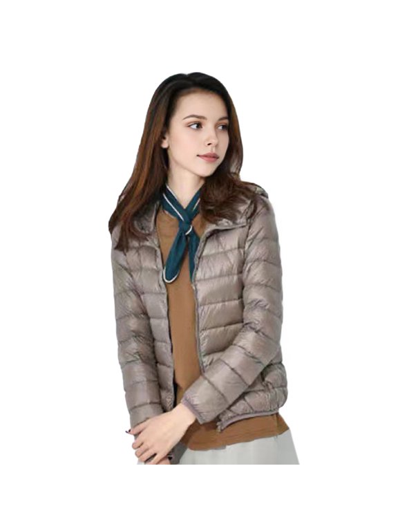Winter Down Coat Thin Padded Hood Mid Length Full Zipper Windproof Plus Size Long Sleeves Pockets Warm Daily Wear Outwear Cotton Jacket