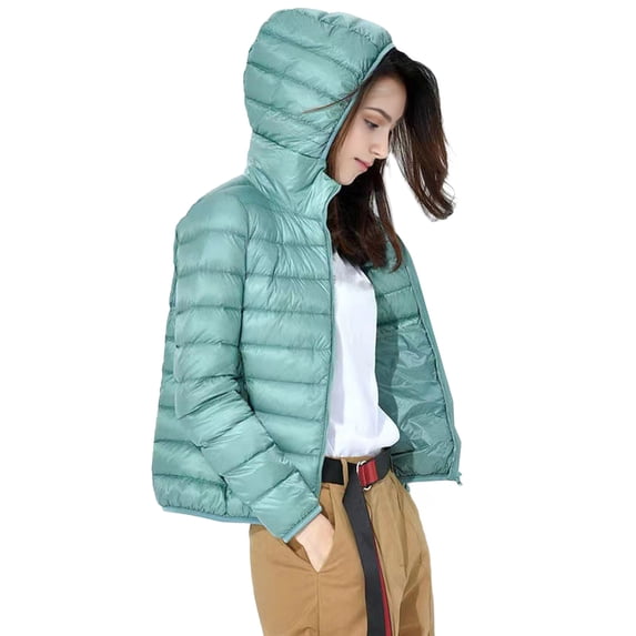 Winter Down Coat Thin Padded Hood Mid Length Full Zipper Windproof Plus Size Long Sleeves Pockets Warm Daily Wear Outwear Cotton Jacket