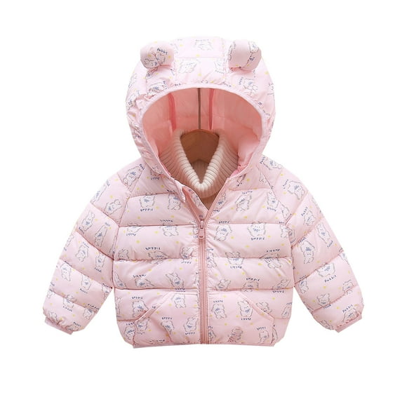 Winter Down Coats For Kids Baby Girls Light Jacket Cute Cartoon Bear Hoods Outerwear Pink 120(4 Years-5 Years)