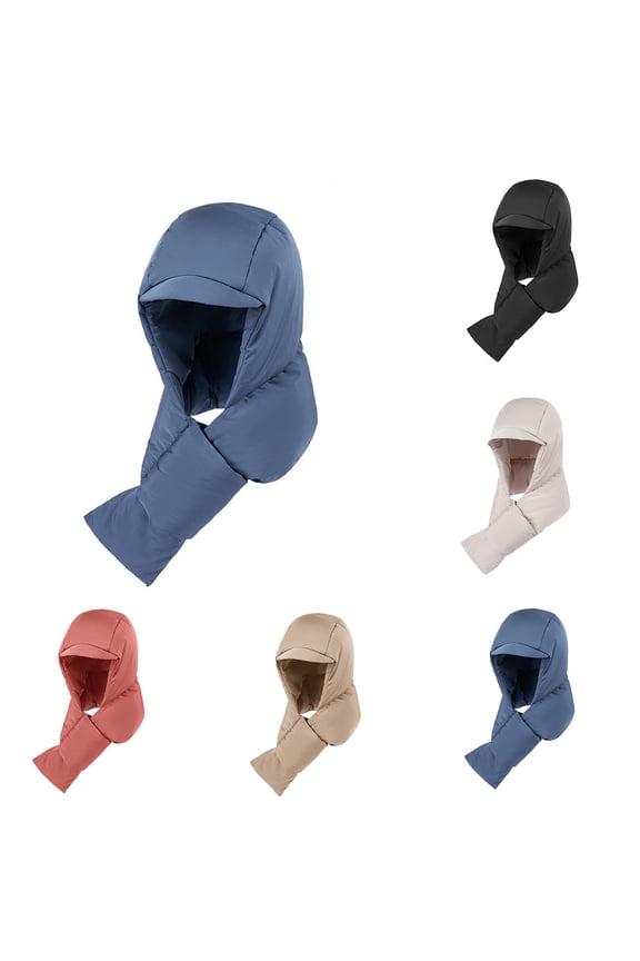 Winter Down Hood Hat Hooded Scarf Hat Extra Warm Tie Under Chin for Women Girls
