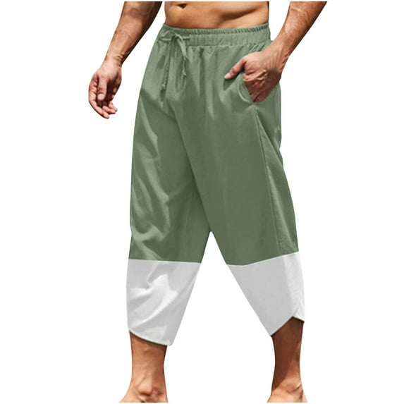 Winter Drawstring Harem Pants for Men Plus Size Color Patchwork Lounge Trousers Cotton Linen Loose Carpri Pant with Pockets