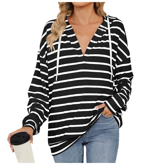 and Winter Drawstring Hooded Striped Long Sleeved Sweatshirt Top Womens Zippe Tunic Hoodies Lightweight Hoodie Zip Hooded Sweatshirt Women Pullover Size Large Womens Hoodie Woman Sweatshirts