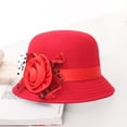 thumbnail image 1 of Winter Dress Hat by Baberdicy, Women's Solid Color Woolen Cloche Hat, Vintage Wide Brim Bowler Hat with Flower Decoration, Elegant British Retro Style for Fall, Winter And Formal Occasions, 1 of 5