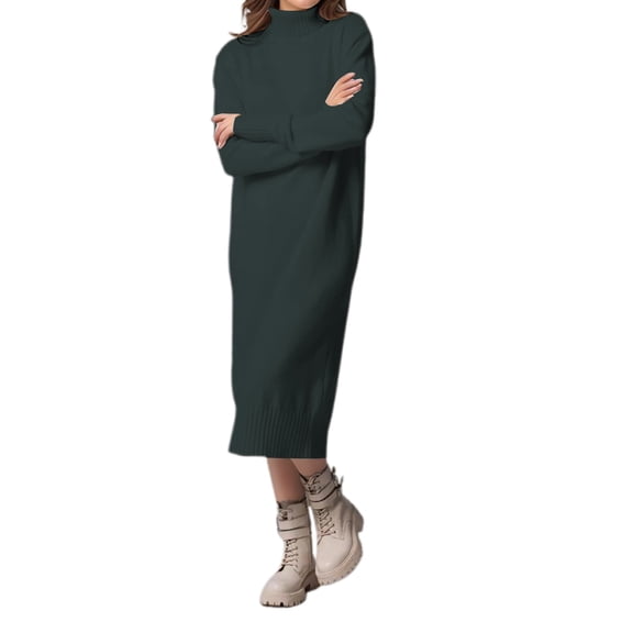 Winter Dress For Women Christmas Sweater Dress High Neck Knit Sweater Dress Long Sleeve Casual Loose Fit Solid Color Turtleneck Pullover Tunic Fall Comfortable Elegant Outfits