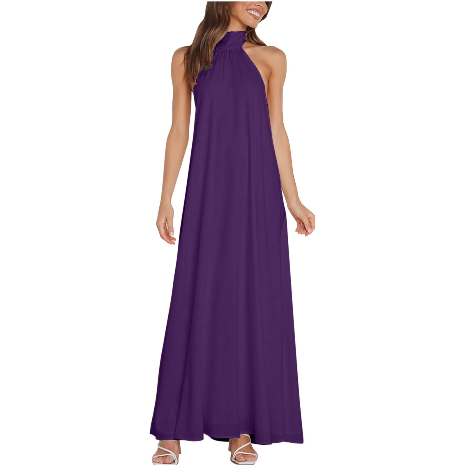 Worparsen Lady Summer Dress Pullover Color Matching Maxi Dress