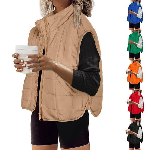 Winter Dresses for Women 2025 Womens Fall Fashion 2025 Womens Puffer Sleeveless Zip Up Outerwear Warm Puffer Lightweight Down All Winter Jackets Coats