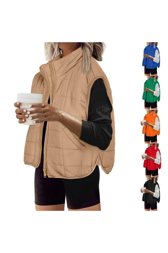 Winter Dresses for Women 2025 Womens Fall Fashion 2025 Womens Puffer Sleeveless Zip Up Outerwear Warm Puffer Lightweight Down All Winter Jackets Coats