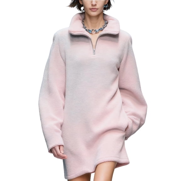 Winter Dresses For Women Casual Sportswear Dress For Women Autumn Winter Knitted High Waist Midi A- Line Skirt Zipper Hoodie Fashionable Leisure Collar