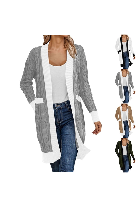 Winter Dresses for Women 2025 Cardigan Sweaters for Women New Color Patchwork Knitted Long Cardigan Casual Coat