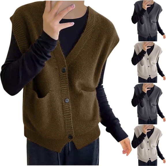 Winter Dresses for Women 2025 Fall Sweaters for Women 2025 Fall And Winter New V-neck Cardigan Base Sweater Sleeveless Hoodless Casual Coat/jacket