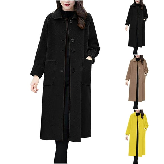 Winter Dresses for Women 2025 Womens Fall Fashion 2025 Solid Color Fashionable Medium Long Woolen Loose Coat Jacket