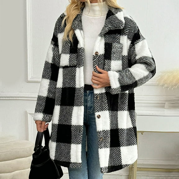 Winter Dresses for Women 2025 Womens Fall Fashion 2025 Winter New Long Sleeved Warm Button Jacket With Plaid Lapel And Plush Pocket Top Jacket