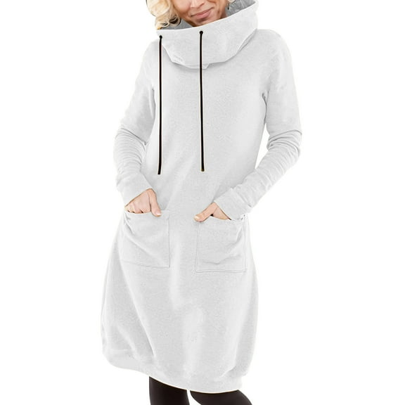 Winter Dresses for Women Casual Dresses Long Sleeve Hooded Short Dress with Drawstring Loose Fit Midi Dresses Fall Winter