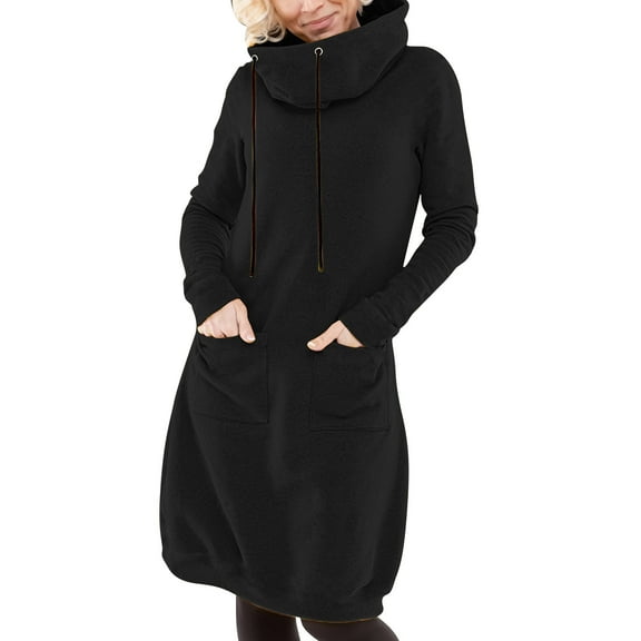 Winter Dresses for Women Casual Dresses Long Sleeve Hooded Short Dress with Drawstring Loose Fit Midi Dresses Fall Winter