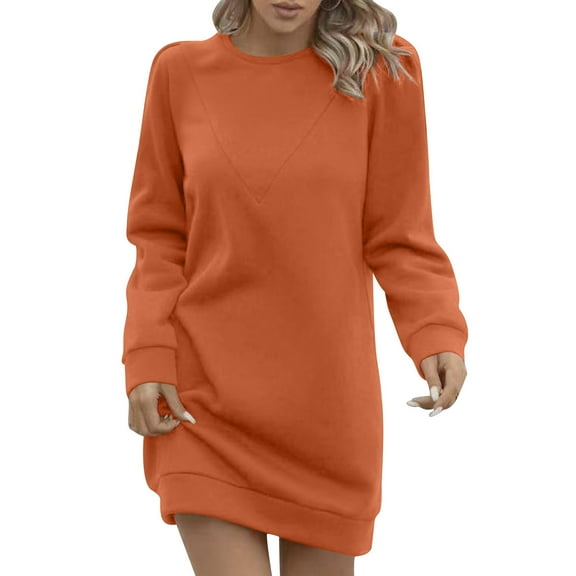 Winter Dresses for Women Fall And Winter Solid Color Long Sleeve Round Neck Casual Sweatshirt Mini Dresses