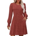 thumbnail image 1 of Winter Dresses for Women Fall Sweater Dress Long Sleeve Babydoll Dresses with Pocket Casual Knit Dresses, 1 of 7