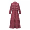 thumbnail image 1 of Winter Dresses for Women Lace Wedding Guest Dresses Solid Color Lantern Sleeve Button Round Neck Long Formal Dress, 1 of 8