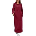 thumbnail image 1 of Winter Dresses for Women Solid Drawstring Hooded Long Sleeve Sweatshirt Dress With Pocket Hoodies Casual Dress, 1 of 8