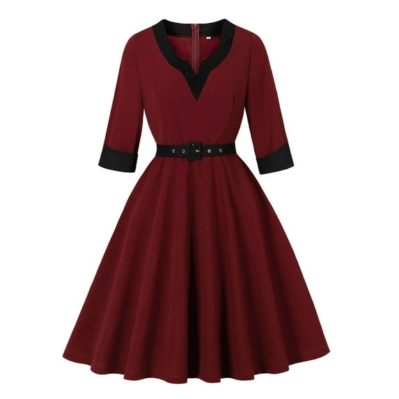 Winter Dresses for Women Winter Half Sleeve 50S Vintage Dresses V Neck Wedding Guest Dresses Formal Dress