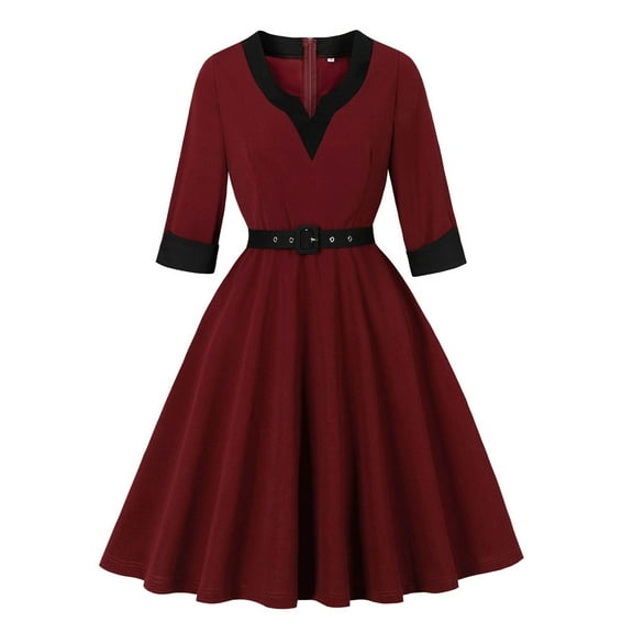 Winter Dresses for Women Winter Half Sleeve 50S Vintage Dresses V Neck Wedding Guest Dresses Formal Dress
