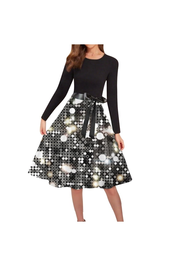 Winter Dresses for Women Work Dresses Trendy Long Sleeve Teacher Dress Winter Tie Waist a Line Dress Business V Neck Floral Print Dresses