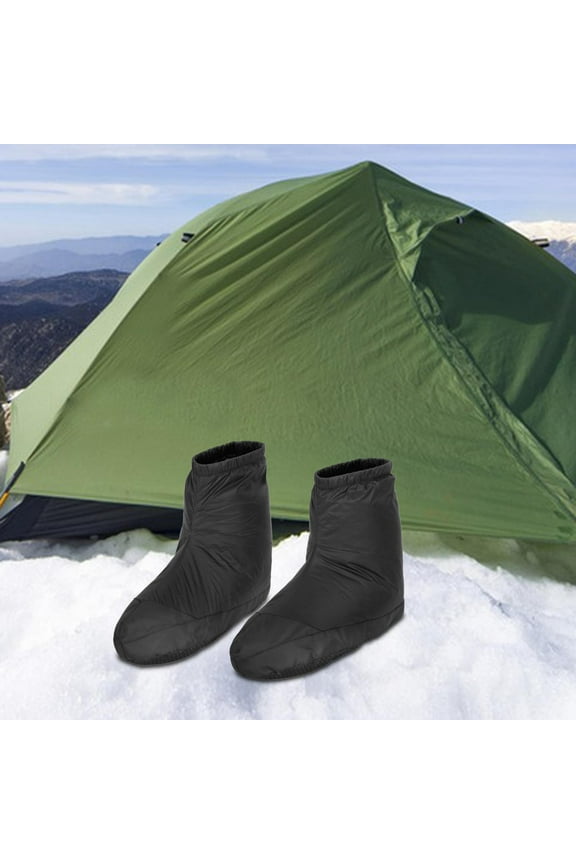 Winter Duck Down Booties Duck Down Slipper Boots Warm Boots Footwear Soft Water Resistant Slippers for Camping Cycling Tent Black Color L
