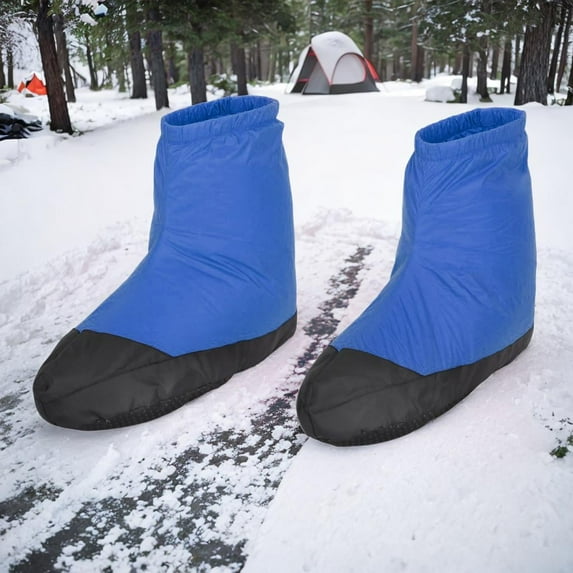 Winter Duck Down Booties Duck Down Slipper Boots Warm Boots Footwear Soft Water Resistant Slippers for Camping Cycling Tent Blue Color L