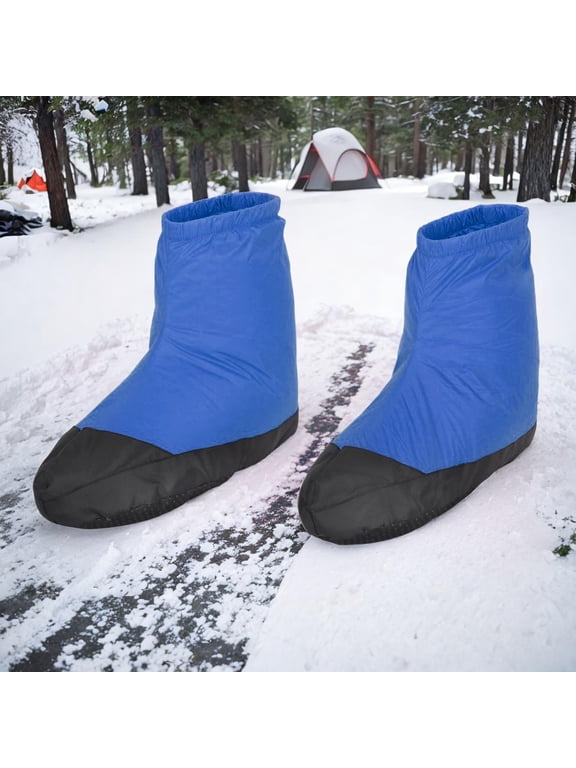 Winter Duck Down Booties Duck Down Slipper Boots Warm Boots Footwear Soft Water Resistant Slippers for Camping Cycling Tent Blue Color M