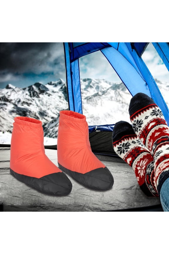 Winter Duck Down Booties Duck Down Slipper Boots Warm Boots Footwear Soft Water Resistant Slippers for Camping Cycling Tent Red Color L