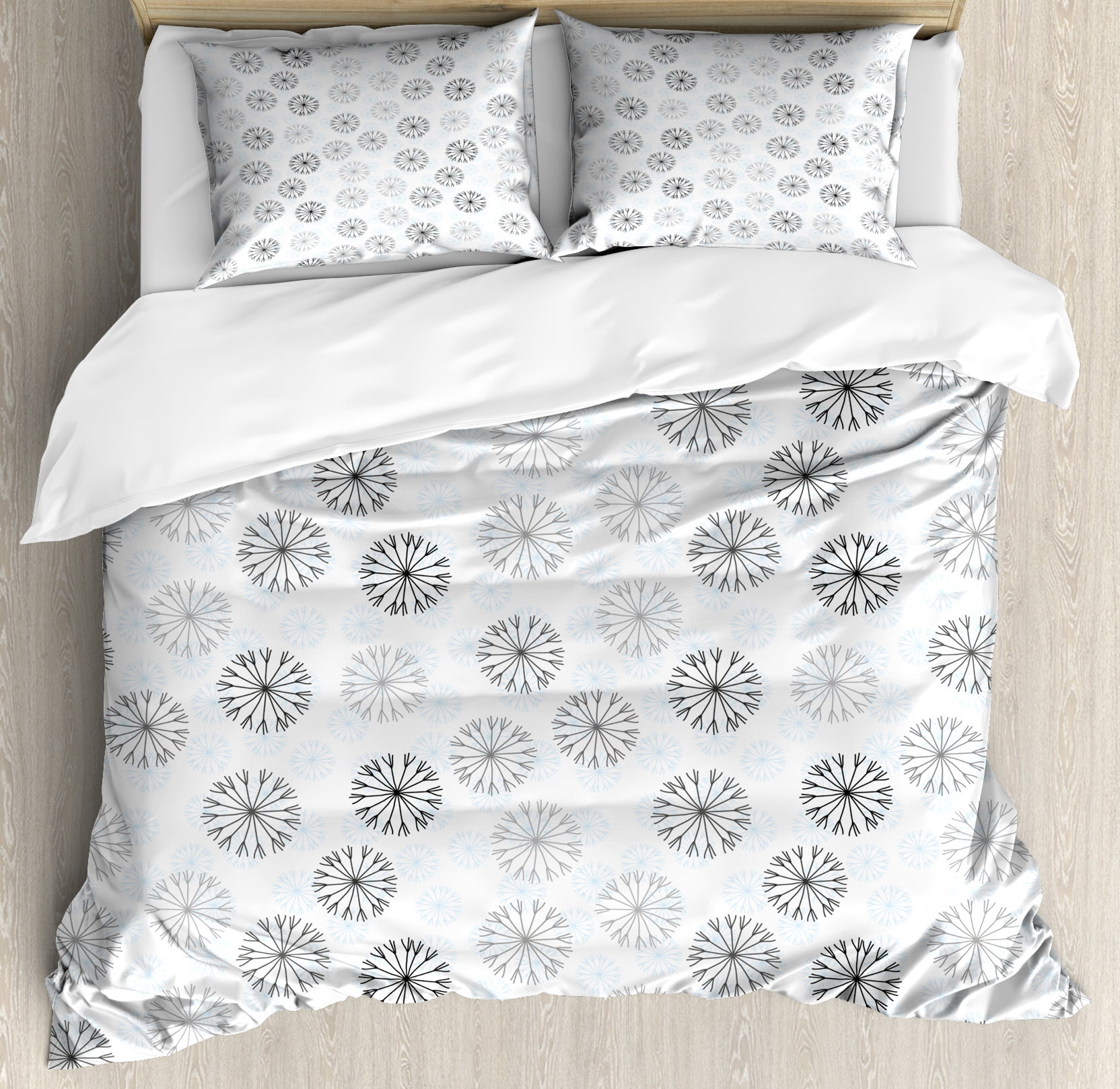 King Size Grey and White Snowflake Pattern Duvet Set
