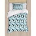 thumbnail image 1 of Winter Duvet Cover Set, Bear Portraits Doodle Wilderness Animals Panda Christmas Cold Season, Decorative 2 Piece Bedding Set with 1 Pillow Shams, Twin Size, Teal Charcoal Grey White, by Ambesonne, 1 of 3