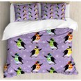 thumbnail image 1 of Winter Duvet Cover Set, Demonstration of Penguins in Scarfs Skating and Snowflakes Falling, Decorative 3 Piece Bedding Set with 2 Pillow Shams, Queen Size, Lavender and Multicolor, by Ambesonne, 1 of 3