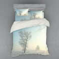 thumbnail image 1 of Winter Duvet Cover Set, Frozen Tree on Sunny Winter Morning Rising Sun Landscape Deserted Land, Bedding Set with Shams and Fitted Sheet, 3 Sizes, by Ambesonne, 1 of 3